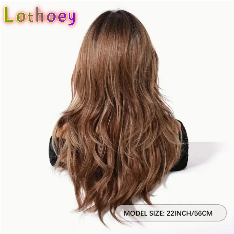 자연스러운 긴 갈색에서 금발 옴브레 가발 (여성용) 우아한 곱슬 웨이브 스타일, 실크 베이스 가발 인모 가발 완벽한 아름다움