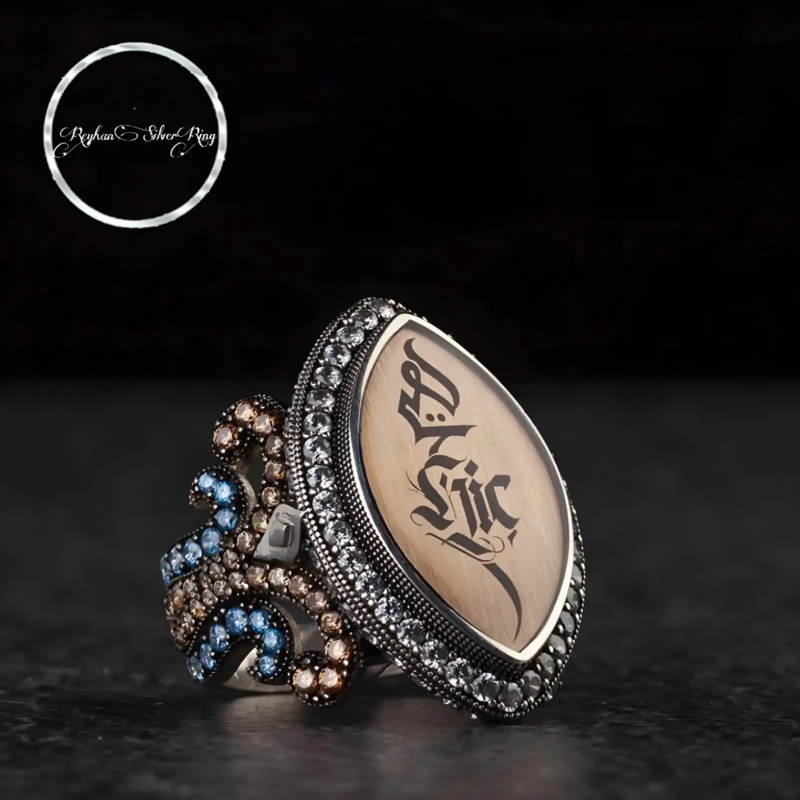 Personalized Arabic 'Ever' Ring - Handcrafted Silver Drop for Women - Arabic 'Ever' Women's Ring - Hand Stamped Silver