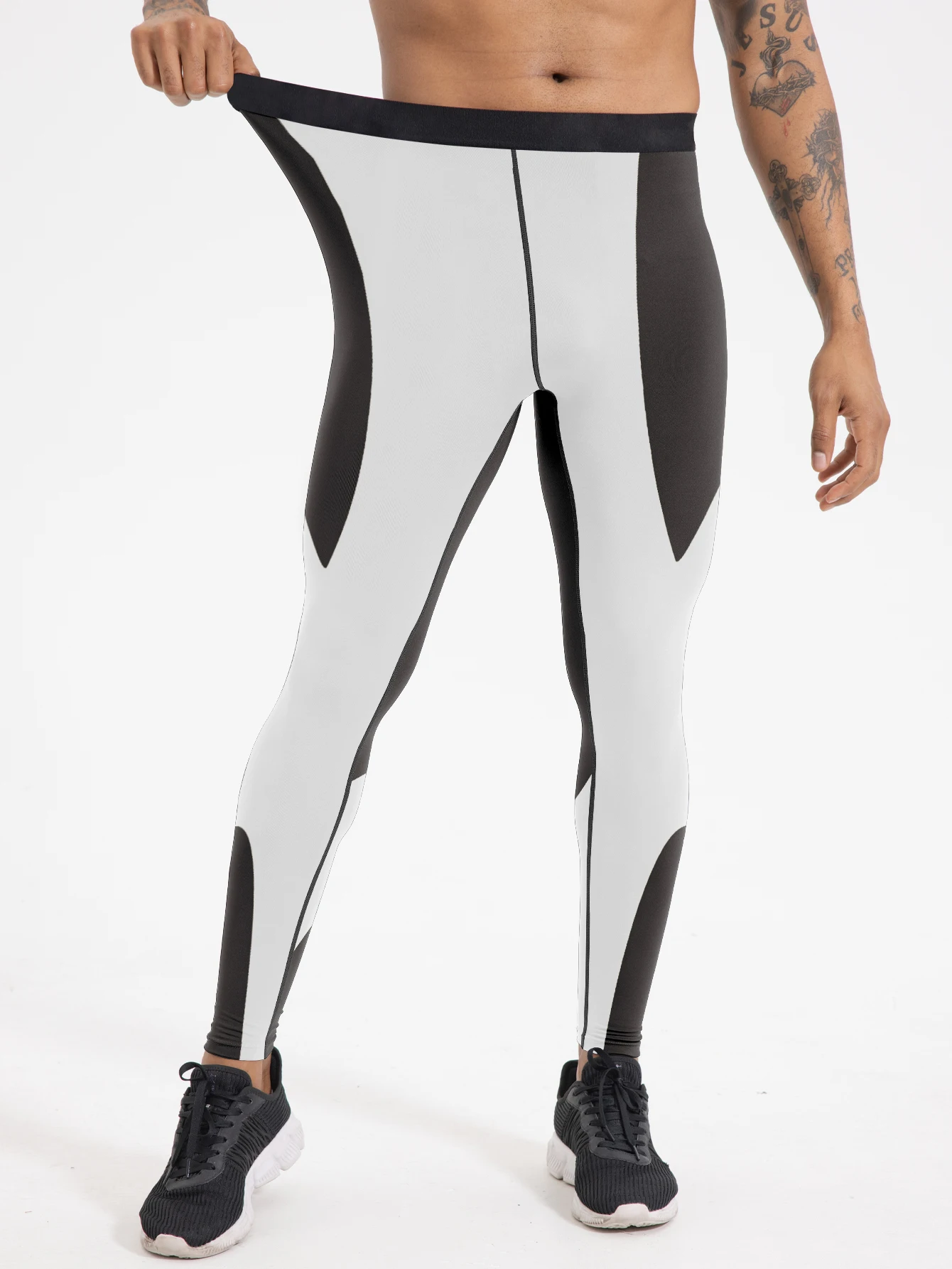 メンズ速乾スポーツレギンス - デジタルプリントデザインの吸汗性と伸縮性のあるフィットネスランニングパンツ