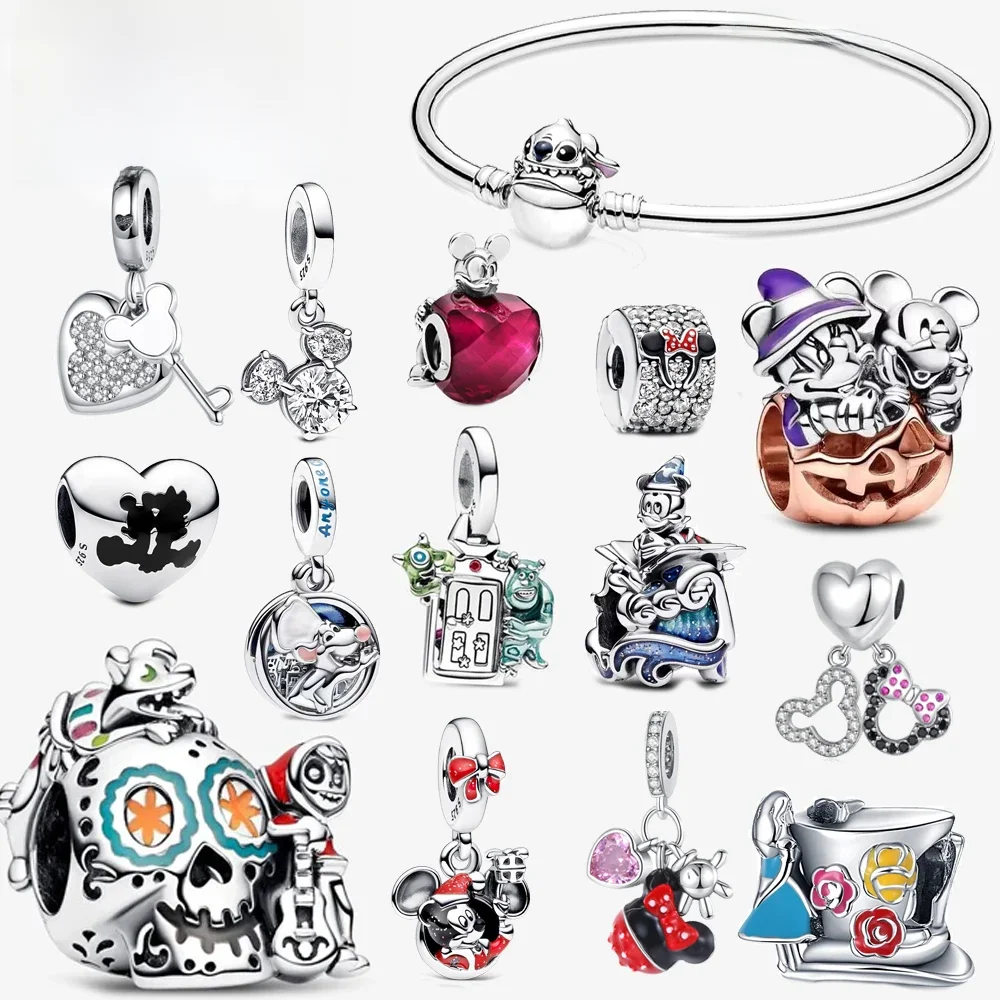 Disney-925 encantos de prata para pandora pulseira, ponto, minnie, mickey mouse, oscila, contas