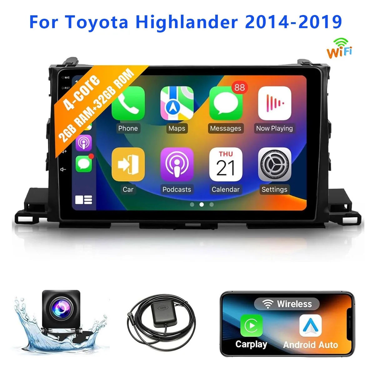 

Leadfan 10,1-дюймовый беспроводной автомобильный радиоприемник для Toyota Highlander 2014-2019 HD с сенсорным экраном и задней камерой GPS 2G + 32G