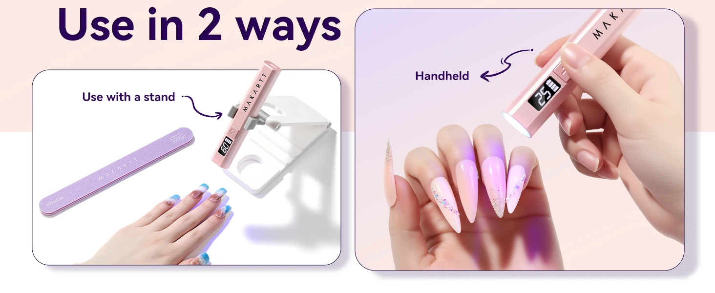Makartt Handheld UV Light for Gel Nails Portable Mini UV LED Nail Lamp Fast Curing Dryer Rechargeable USB LCD 2 Timers DIY Salon