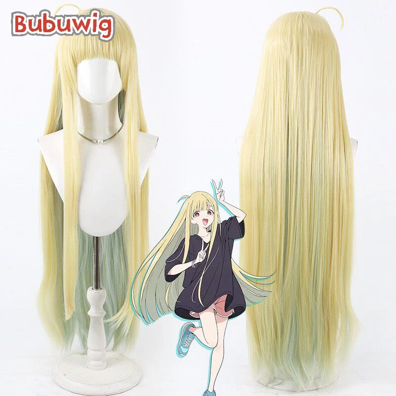 Bubuwig Synthetic Hair Kaguya Cosplay Wigs Cosmic Princess Kaguya! Kaguya 100cm Straight Blonde Mixed Green Wig Heat Resistant