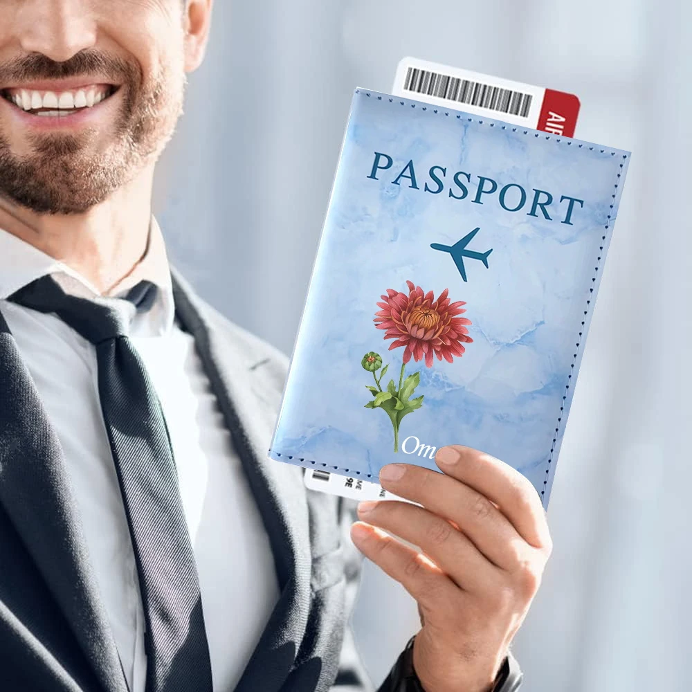 

Custom Name Faux Leather Slim Passport Holder Plane Print Card Wallet Travel Cover Unisex Men Women Accessory