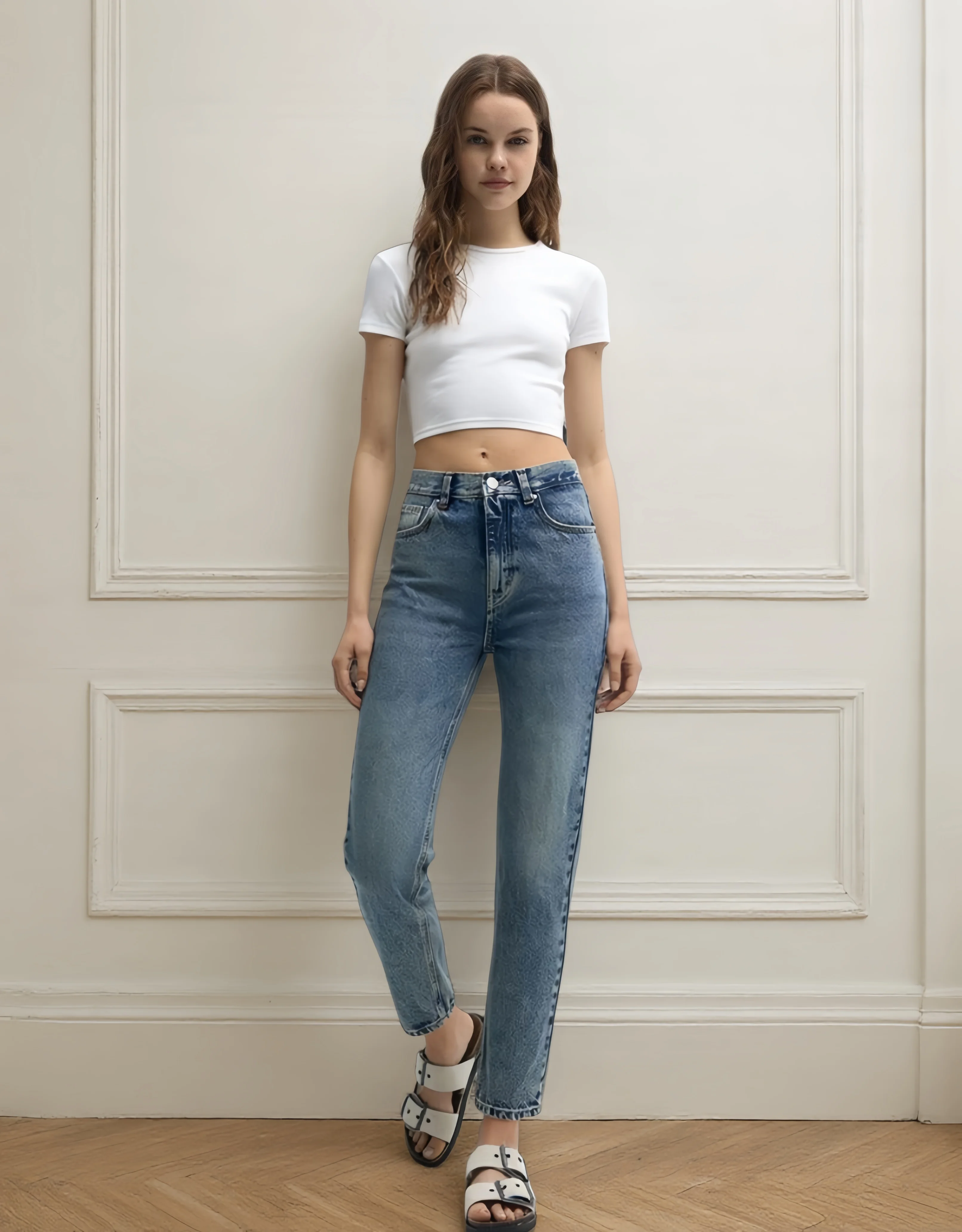 Calça jeans feminina stretch de perna reta namorado