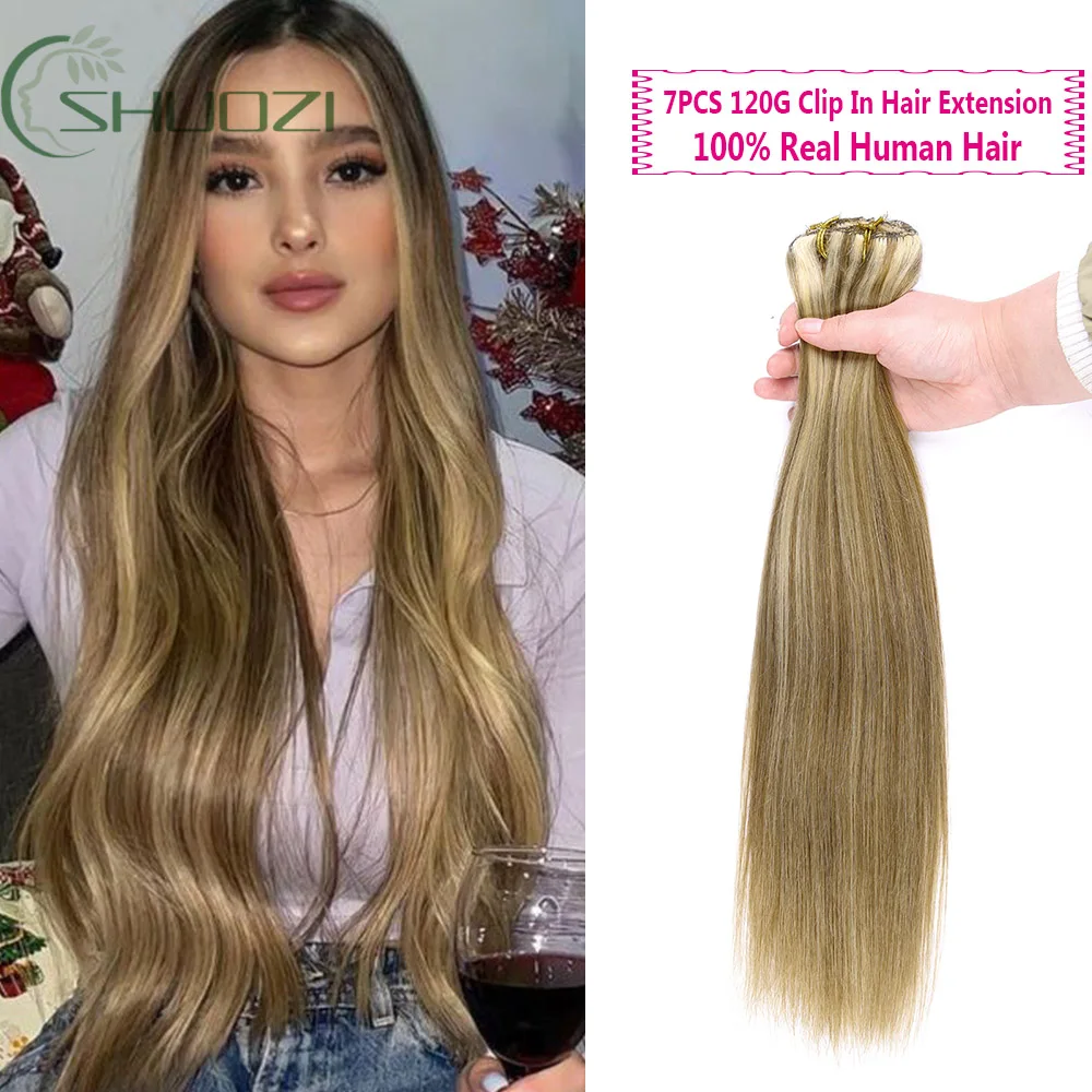 Extensiones de cabello humano con Clip, extensiones de cabello humano liso Remy, Clip Natural suave Ins