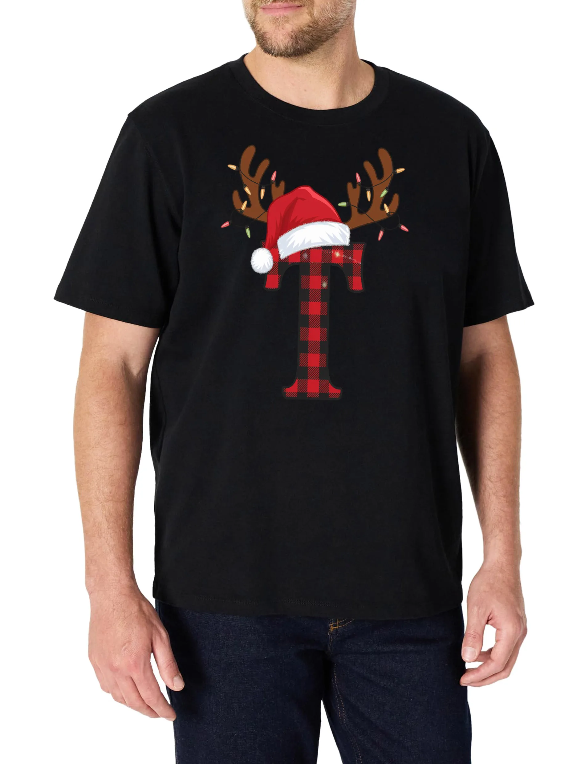 Men's T-Shirt with Printed Design, Black Short Sleeve Crew Neck, 100% Cotton #1