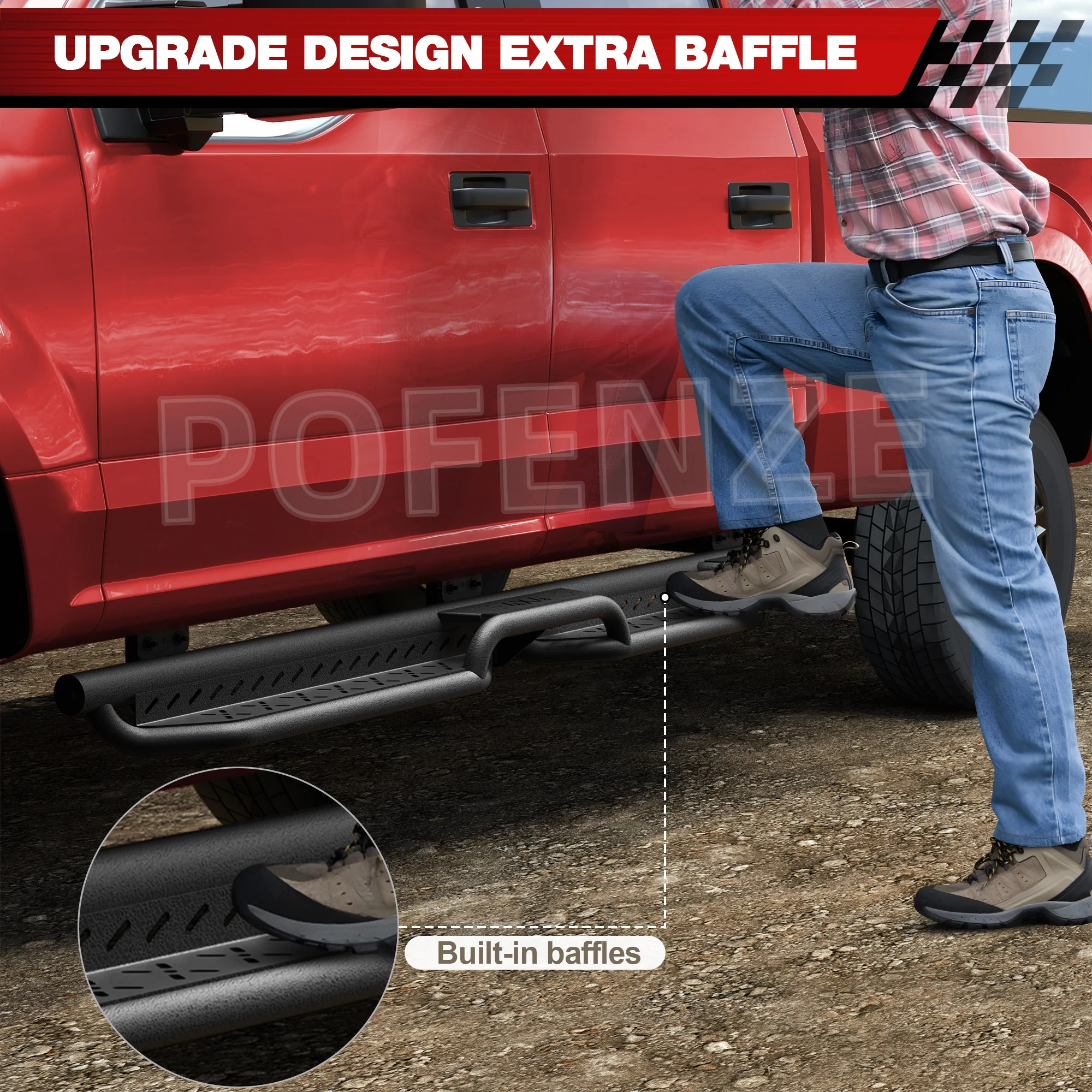 خطوة جانبية للحماية من الصدأ، لوحات تشغيل لـ 1999-2016 Ford F250 SuperCrew 4-Door - سرجين من الفولاذ الكربوني المطلي باللون الأسود