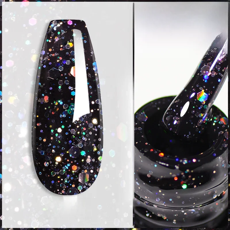 Mtssii 6 ml holografischer Glitzer-Gel-Nagellack, Frühlingsfarbe, funkelnde Pailletten, Soak Off UV-LED-Lack, Nagelkunst-Dekoration