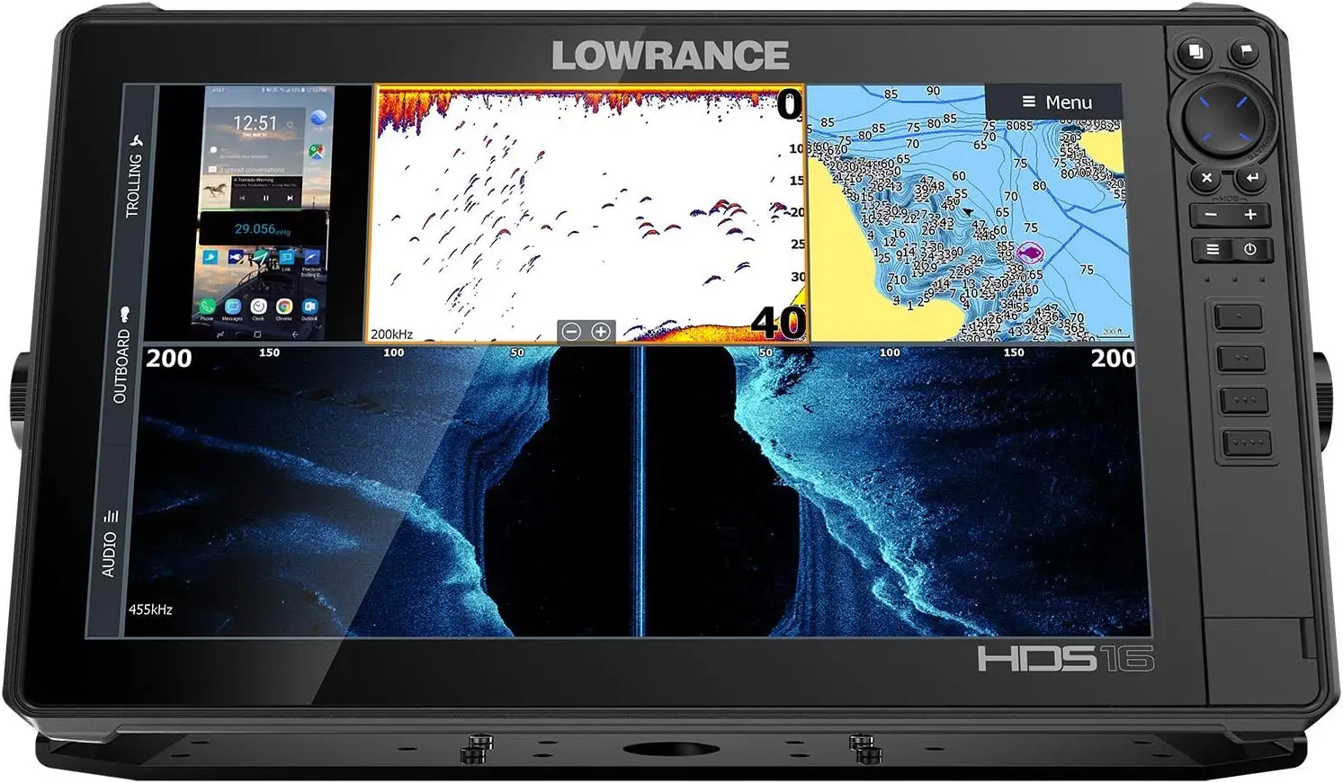 LOWRANCE HDS-16 LIVE W/ACTIVE IMAGING 3-IN-1 TRANSOM MOUNT & C-MAP PRO CHART Fish Finders