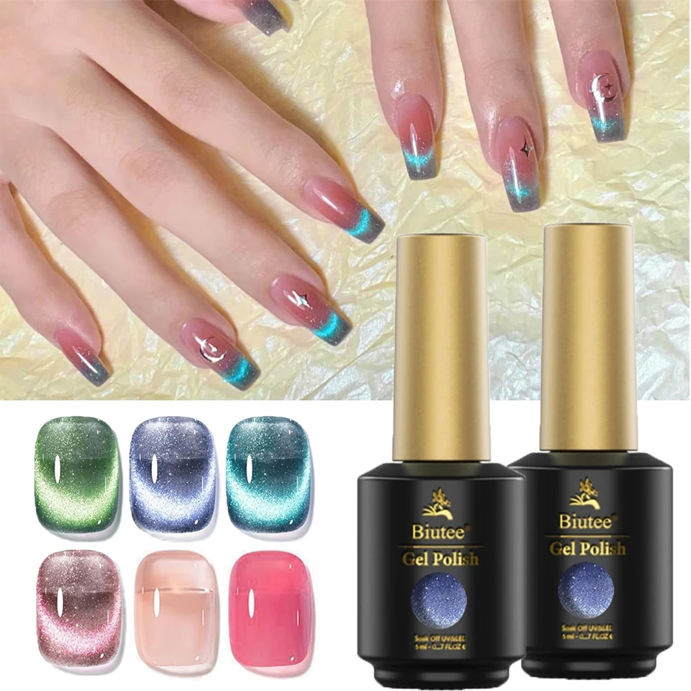 6Pcs Glitter Magnetic Nail Gel Set Super Bright Gorgeous Reflective Semi Permanent UV Gel Nail Art Galactic Effect Gel Varnish