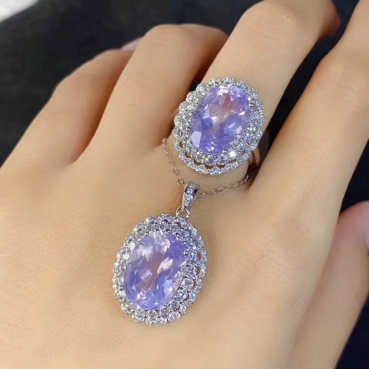 

KJJEAXCMY fine jewelry natural Amethyst 925 sterling silver popular girl new pendant necklace ring set support test with box