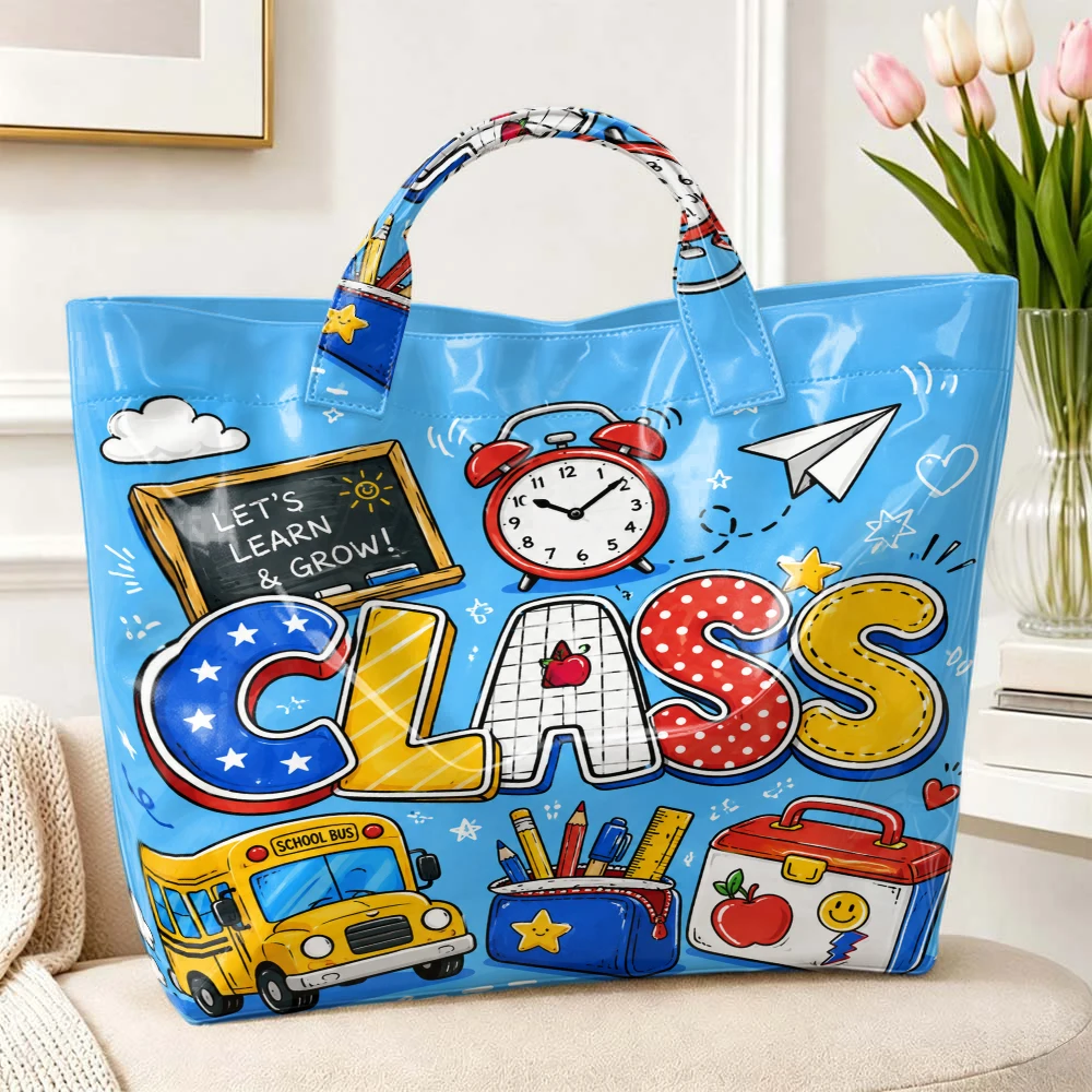 1pc Women Tote Bag Handbag, Back to School CLASS Theme Print Gift Bag, Large Capacity, Suitable for Work, Shopping, Daily Outing, Picnic, Weekend Trip, Versatile Ladies Hand Carry Bag