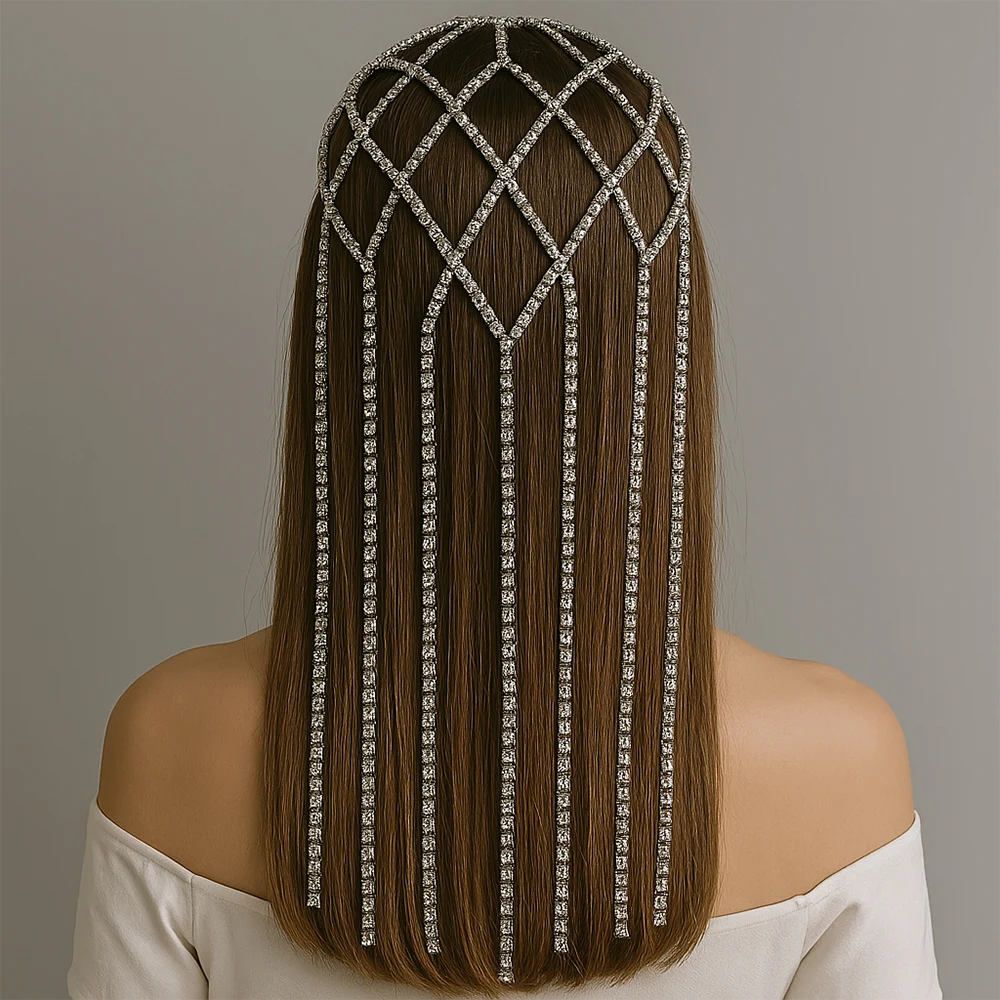 Stonefans Mesh Tassel Headband Headpiece Wedding Head Chain Jewelry for Women Cleopatra Hollow Out Gatsby Hair Accessories Party