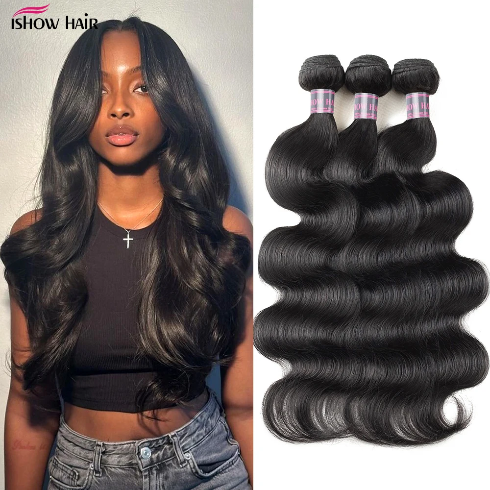 Ishow Body Wave Bundles Human Hair Brazilian Weaving Natural Black 1 3 4 Bundles Deal Virgin Hair 100% Human Hair Extensions