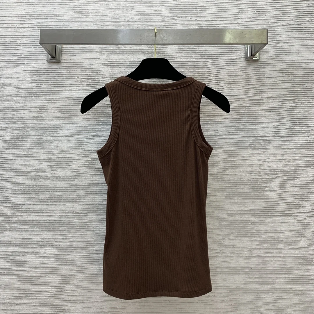 

2025 Новый однотонный хлопковый эластичный облегающий жилет с резьбой, топ 77