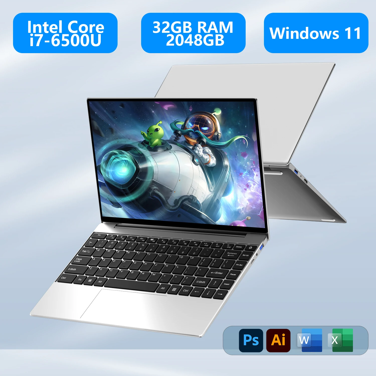 Nouveau 2026 Intel Core i7-6500U 14.1 "ordinateur portable 32GB RAM 2048GB SSD ROM 5000mAh Windows 11 Pro 3 ans de garantie ordinateur portable