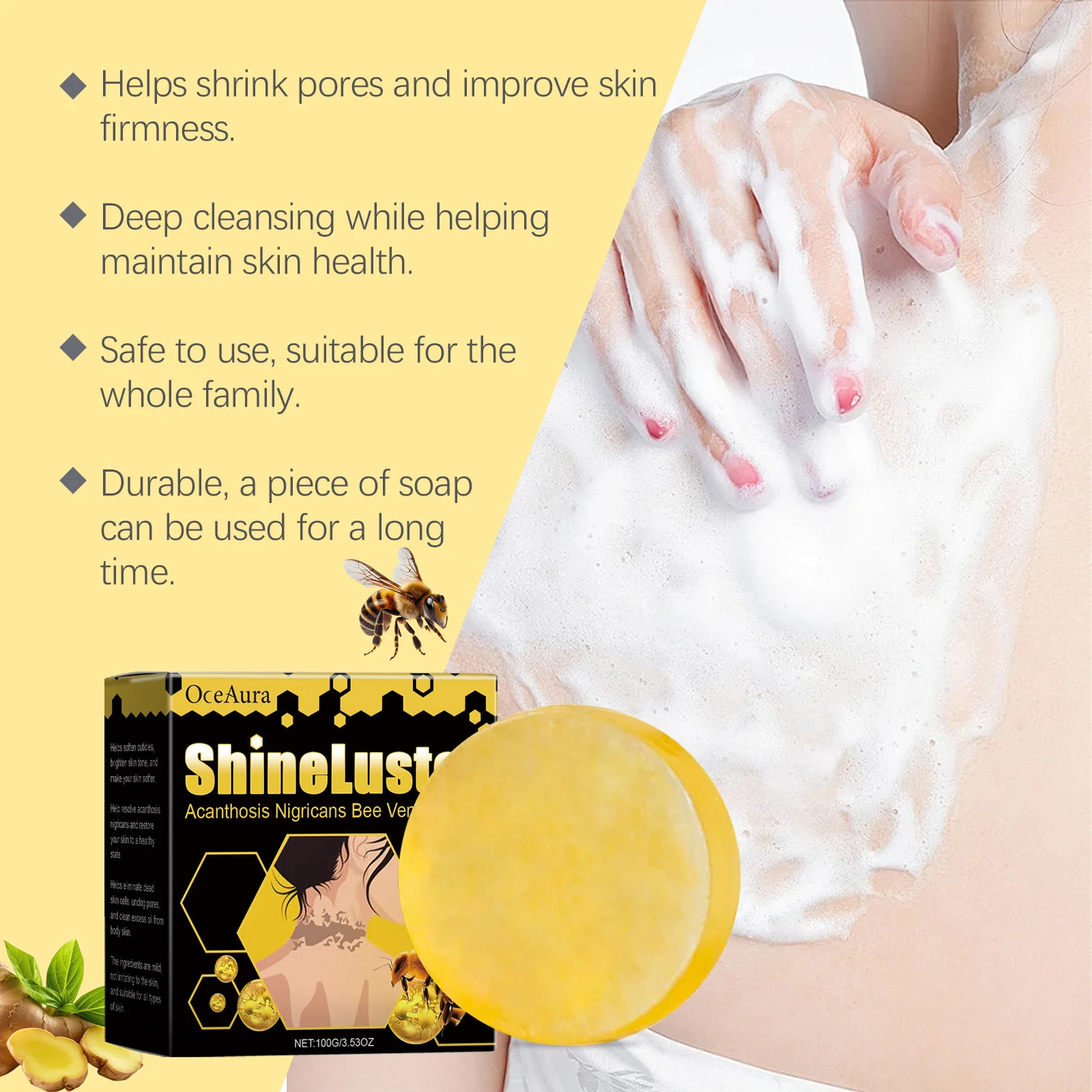 Oceaura 100g Bee Venom Cleansing Body Soap Handmade Soft Remove Dead Skin Exfoliating Shrink Pores Smooth Skin Fragrance Soap