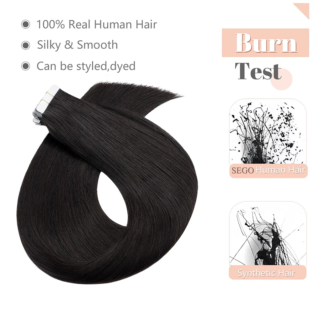 Tape In Extensions Human Hair 26 Inches Black Tape In Hair Tape In Remy Seamless Skin Weft Invisible Double Sided Tape 20Pcs 50G