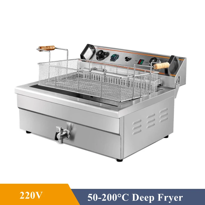 30L Electric Fryer Big Capacity Commercial Fried Chicken French Fries Frying Machine Stainless Steel 6000W Deep Fryer