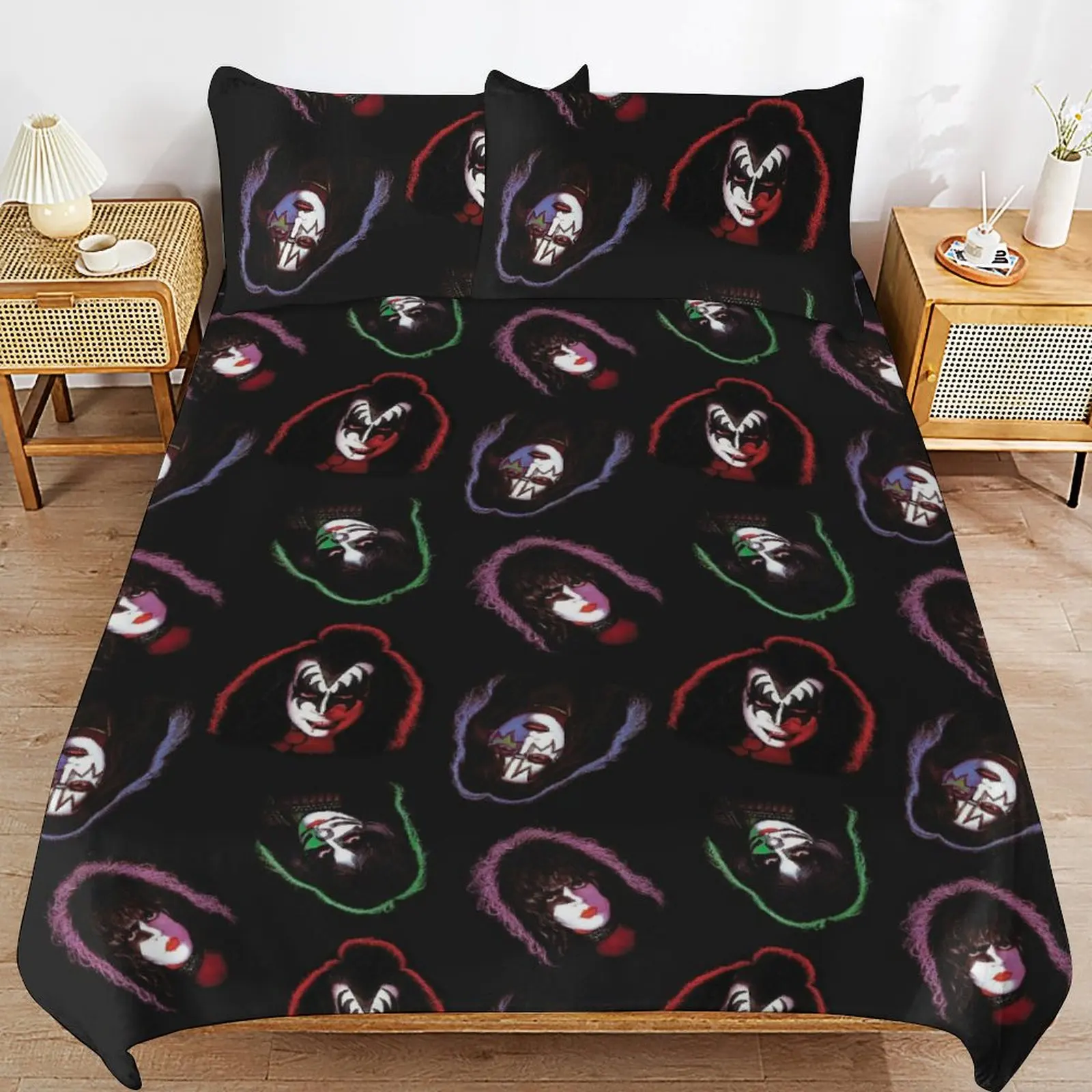 Band Kiss Print Three Piece Bedding Set Children or Adults for Beds Quilt Covers Birthday Gifts for Women Men