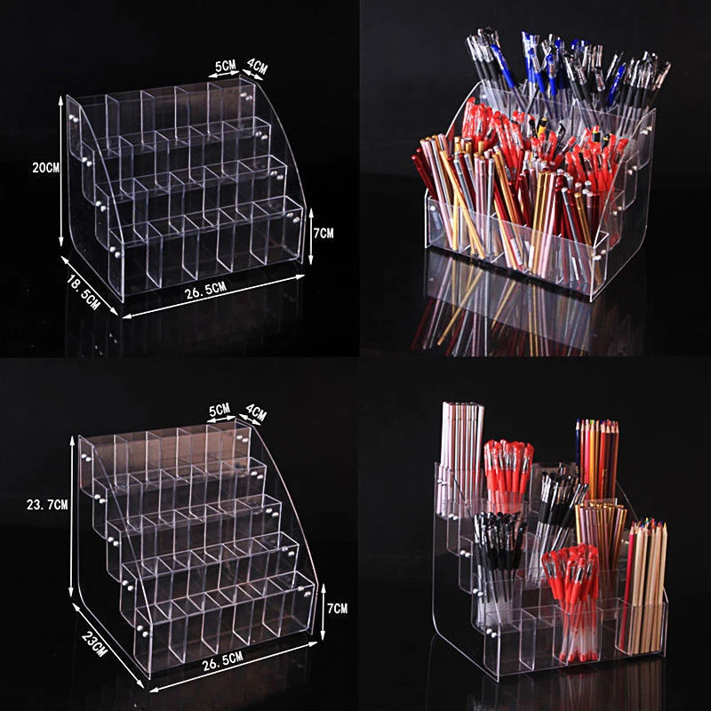 1-7 Tier Clear Acrylic Pen Holder Stationery Store Storage Brush Case Display Stand Desktop Writing Pot Writing Pencil Organiser