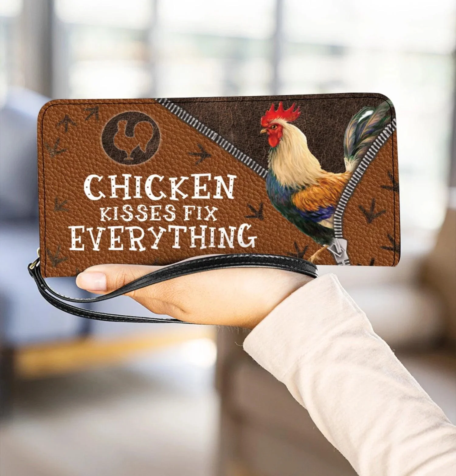 Funny Chicken/Owl/Elephant/Cat/Horse Wristlet Wallet Woman Long Leather Coin Pouch Personalized Animals Clutch Purse with Zipper