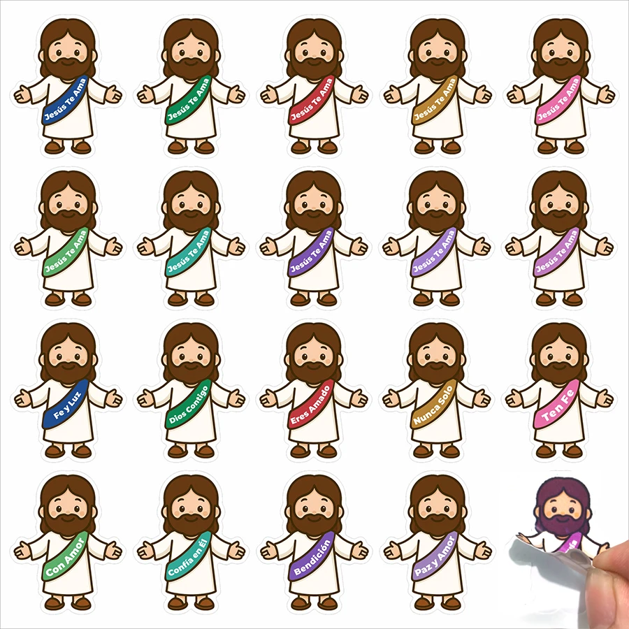 

200 Pcs Jesus Faith-Inspired Stickers – “Jesús Te Ama” and Other Uplifting Spanish Phrases, Character Illustration Designs