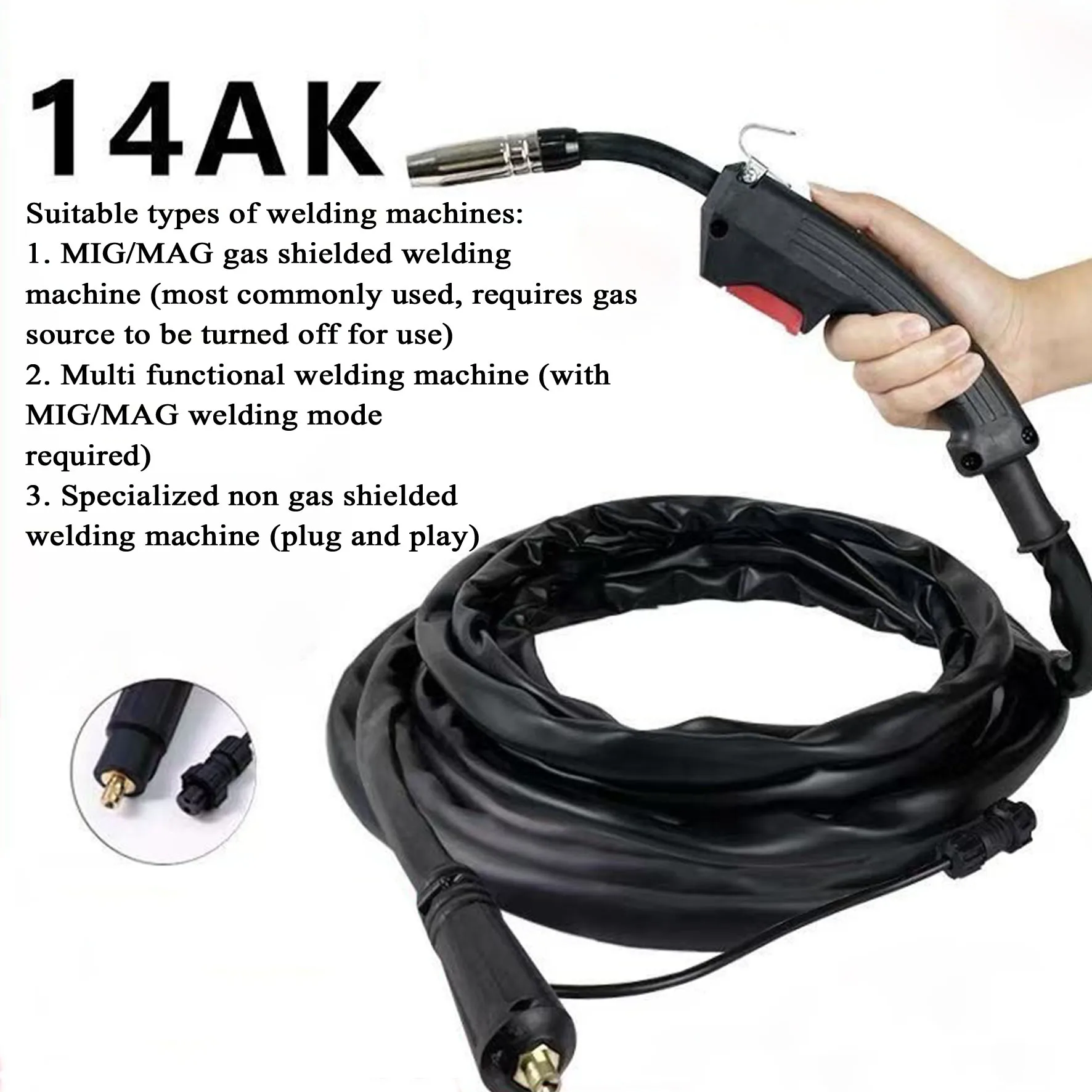 Welding configuration 14AK non gas shielded welding 200A, suitable for MMA/MIG/TIG three in one models, durable, quick insertion
