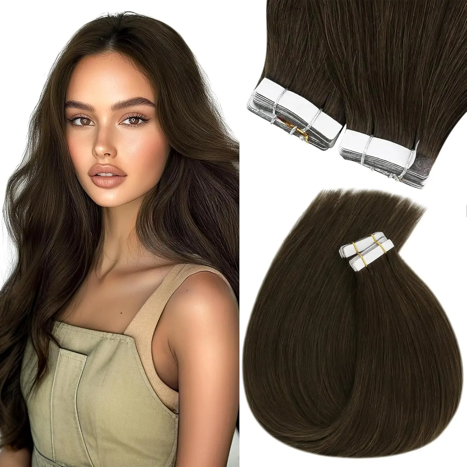 

VeSunny Remy Tape In Hair Extensions 100% Brazilian Human Natural Hair Pure Color 12-24Inch Skin Weft Straight Seamless Tape