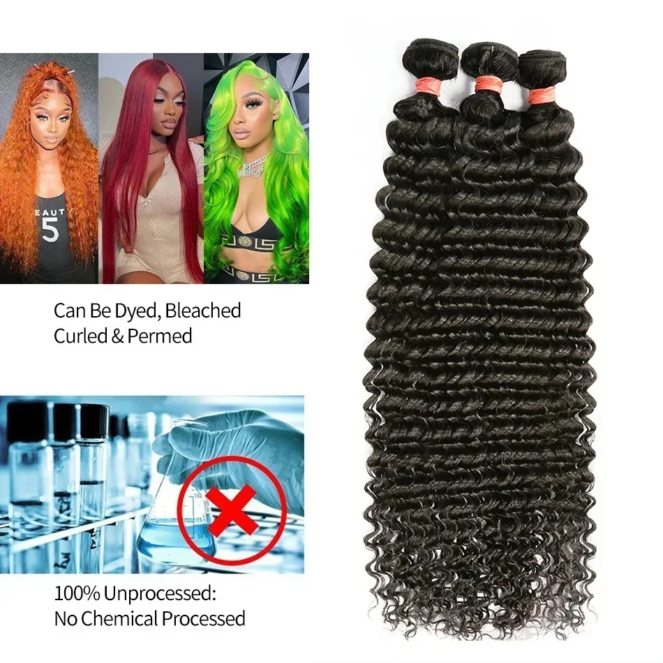 اللون الطبيعي موجة عميقة حزم الشعر البشري الطويل الشعر البرازيلي نسج واحد حزم الشعر البشري غير المجهزة 36 بوصة 1/3/4 قطع