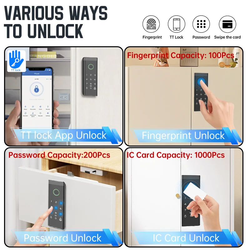 RAYKUBE TT Lock Bluetooth Keyless Intelligent Wooden Fingerprint Cabinet Lock Digital Electric Drawer Lock for Gym/Home EM182