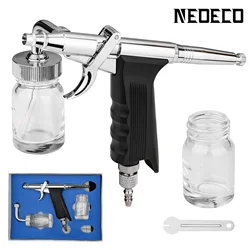 Side Feed Pistol Grip Airbrush Kit Trigger Type 0.4mm Nozzle Needle With 2 Pcs 360 Degree Rotatable Glass 22cc Bottle For Makeup