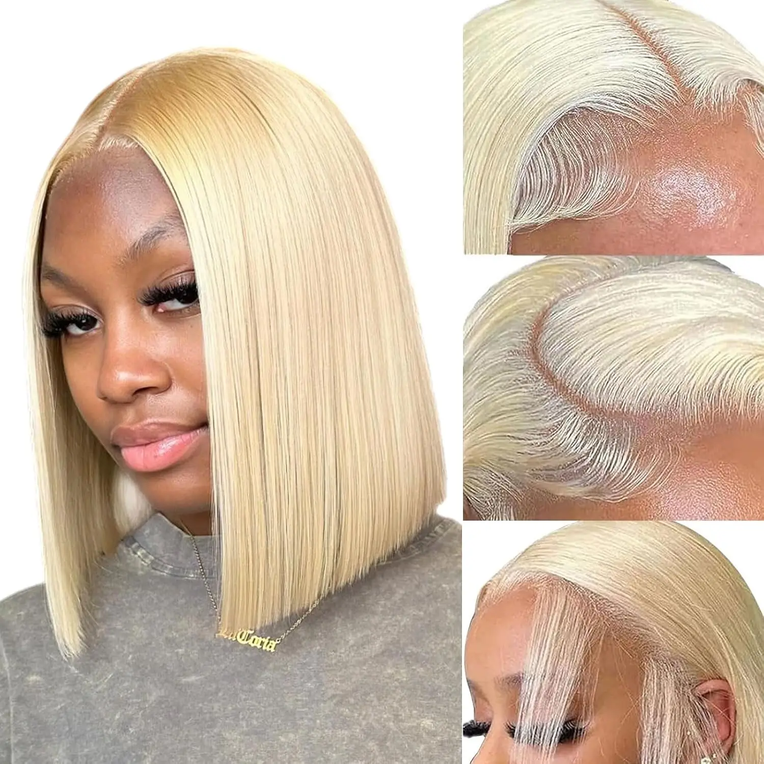 

613 Blonde Bob Wig Human Hair 12 Inch 13x4 Blonde Bob Lace Front Wigs Human Hair 613 Colored 180% Density Straight Short Bob Wig