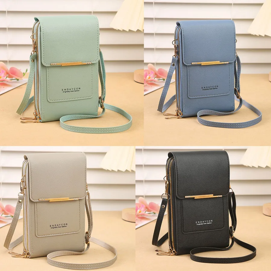 Women's Vacation Style Travel Wallet with Touch Window, Large Capacity Vertical Multi Card Slot Phone Bag Mini Crossbody 4 Color