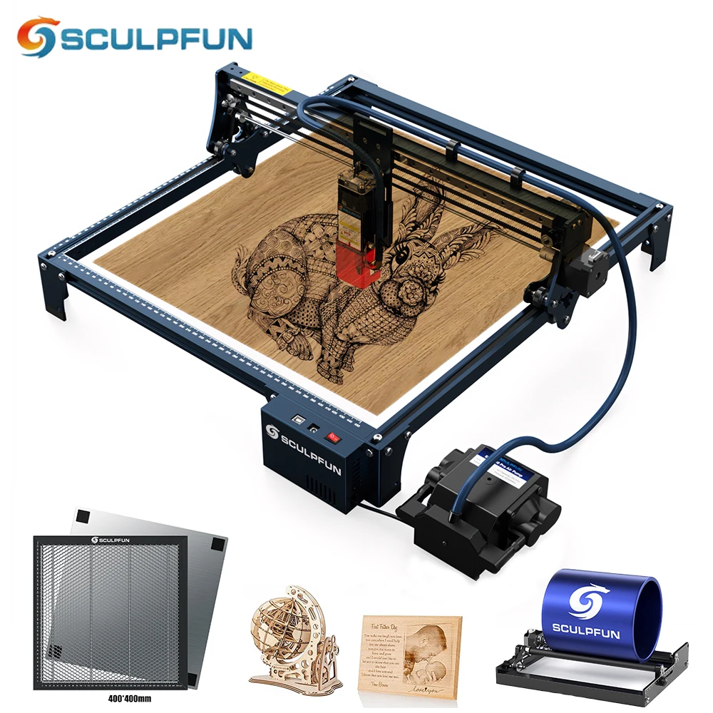 Sculpfun S30 5W Laser Engraver Machine kit Expandable to 935x900mm engraving area with Roller &Honeycomb Replaceable Lens Design