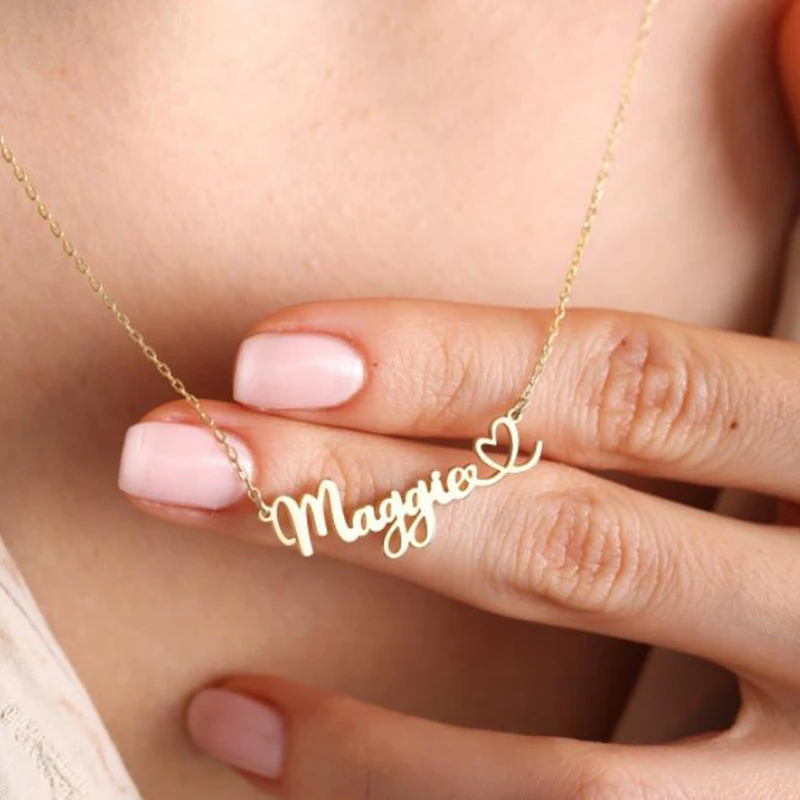 Personalized Custom Handwritten Name Necklaces for Women Customized Stainless Steel Signature Heart Shape Letter Necklaces Gifts