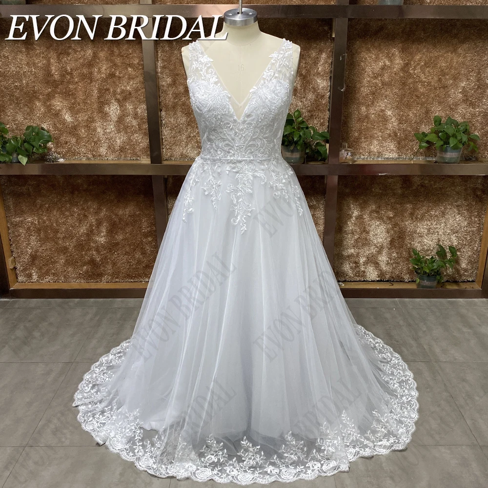 EVON BRIDAL Elegant Wedding Dresses 2024 Beads Spaghetti Straps robe de mariée V-Neck Lace Backless Bride Gowns Boho Custom Made