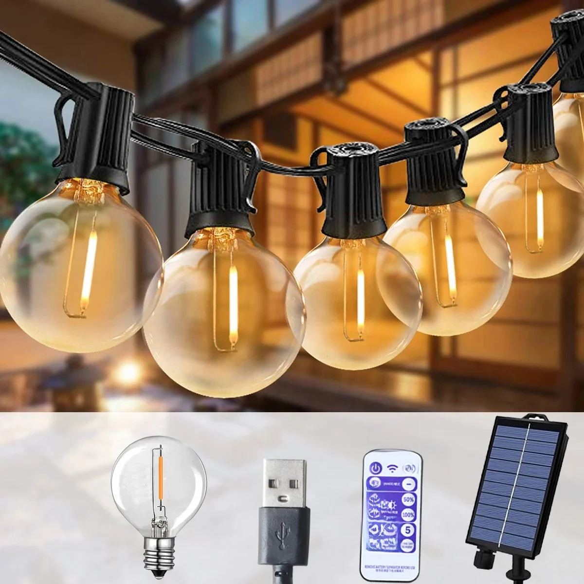 G40 Outdoor String Lights Solar Festoon LED Patio Rope Lamps Solar String For Camping Garden Party Wedding Terrace Decoration — 2