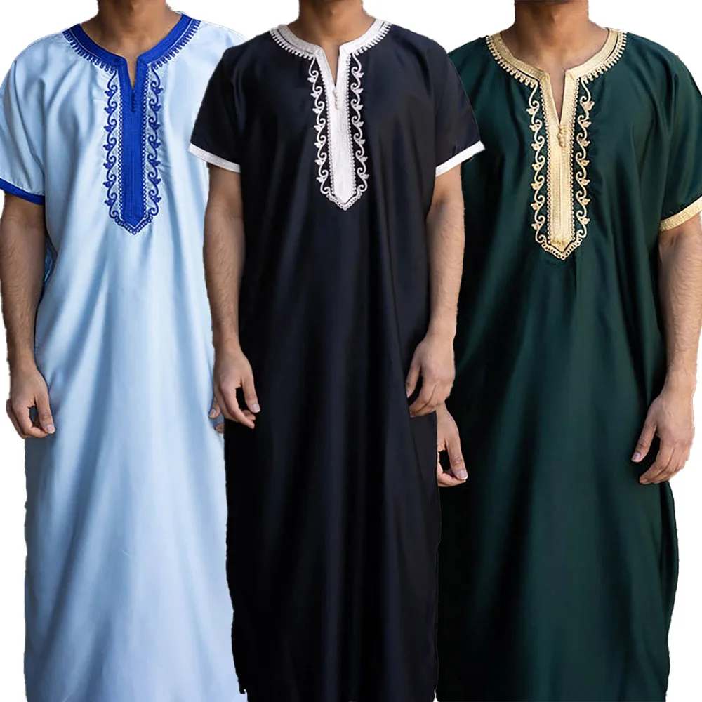 

2024 New In Islam Men's Kaftan Gandoura Ethnic Clothing Muslim Traditional Prayer Romadan Gallabea Moroccan Embroidery Thobe