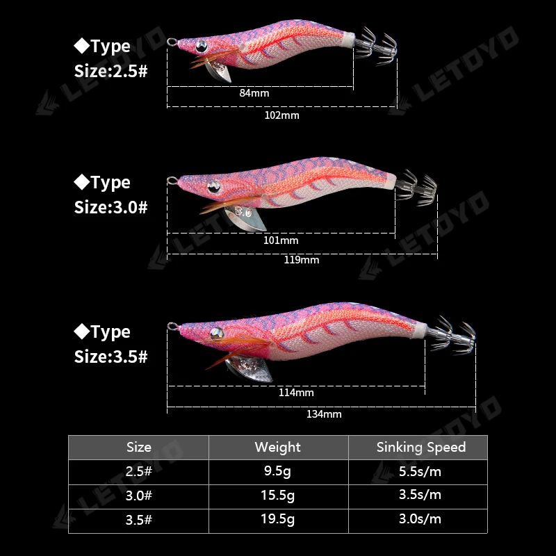 LETOYO-Luminous Isca Artificial, Squid Jig, EGI Squid Bait, Webfoot Octopus Lula Mar Pesca Lure, 3 cores, 2 pcs, 3pcs