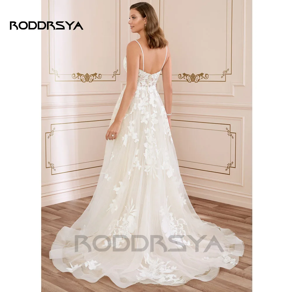 RODDRSYA Boho Elegant ชุดแต่งงานสำหรับสตรี2023 V คอลูกไม้ Appliques Backless Gowns กับปุ่ม Vestidos De Novia