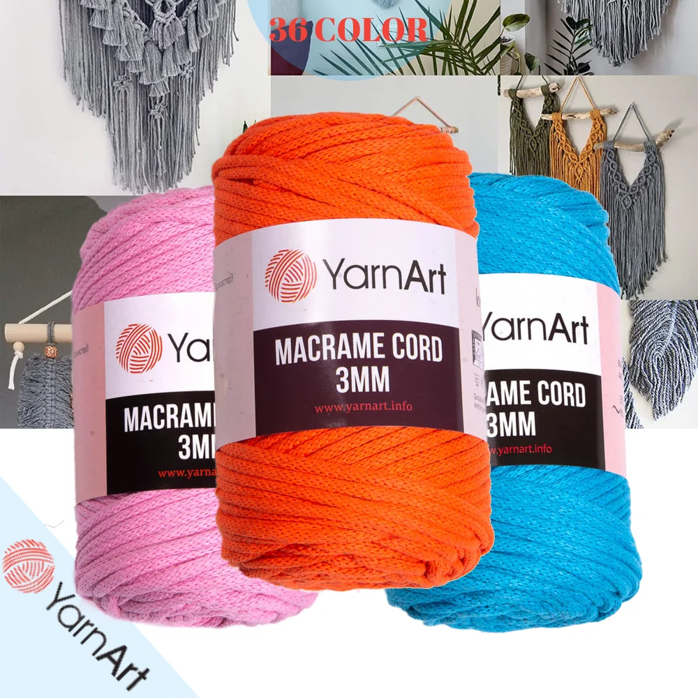 

YarnArt Macrame Cord 3 MM Cotton Yarn - 36 Color Options - 85 Meters(250gr) - Viscose & Polyester - Wall Decoration - Runner - Supla - Rug - Curtain - Flower Pot - Basket - Decorative - Too Thick - Soft - DIY -MADE IN