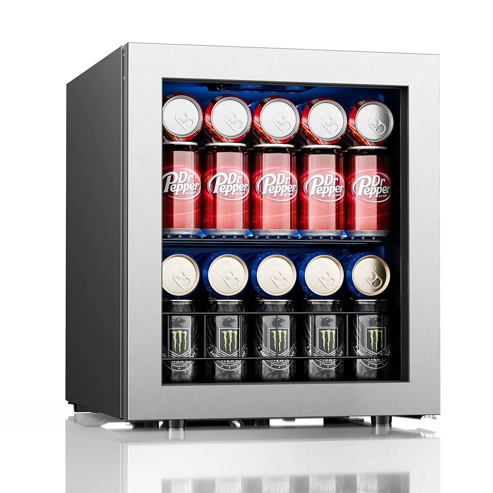 Ca’Lefort Small Beverage Refrigerator Cooler - 65 Can Capacity, Compact Fridge with Glass Door for Kitchen Countertop/Home Use