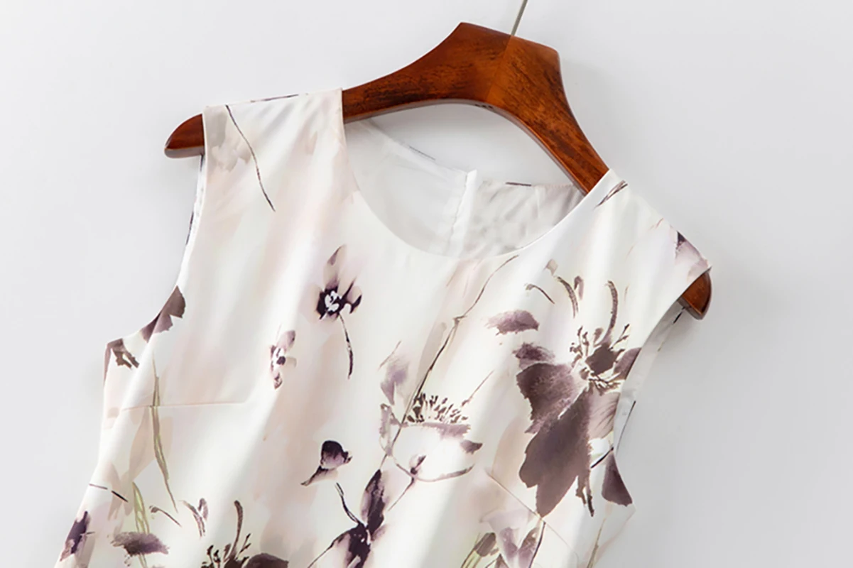 Elegant Sleeveless Floral Print A-Line Dress for Women Summer Casual Dresses