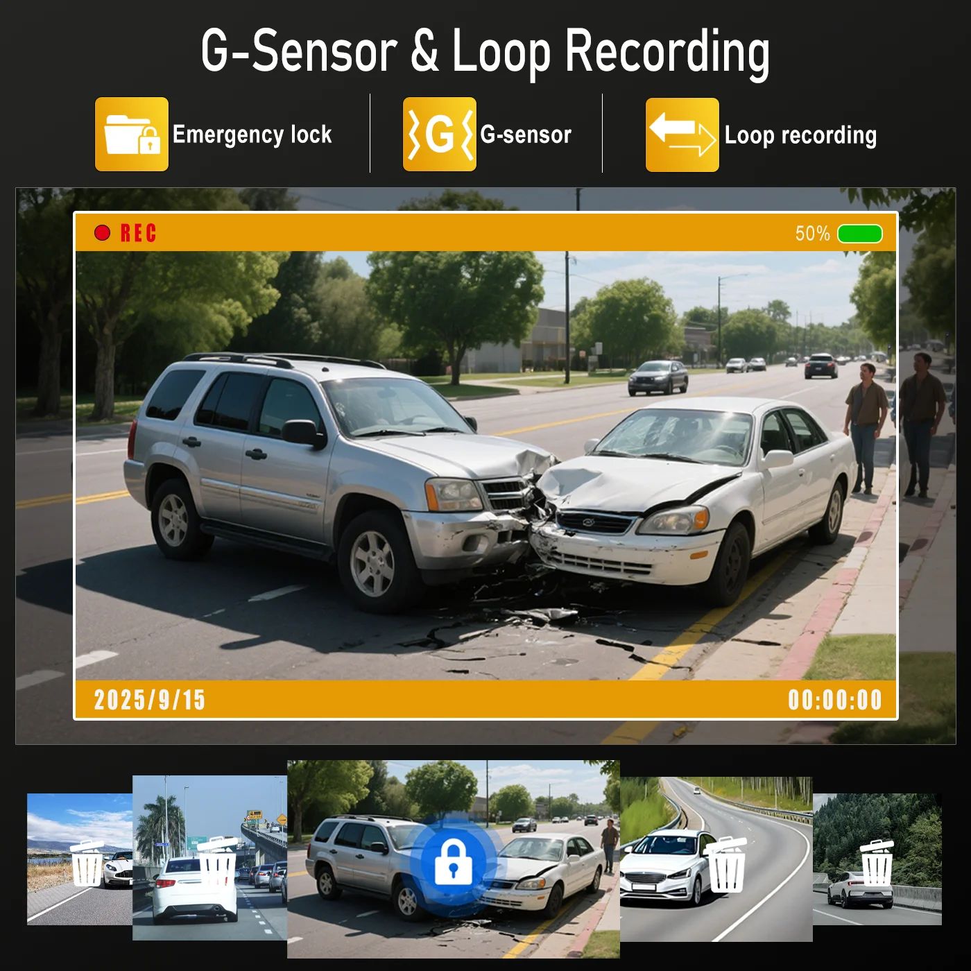 360 °   مسجل قيادة بانورامي، كاميرا داش عالية الدقة 1080 بكسل ذات 4 قنوات مع وظيفة Wi-Fi، رؤية ليلية فائقة، WDR، G-Sensor، loo