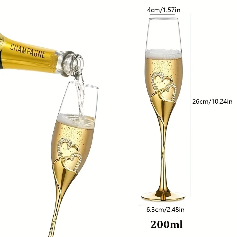 Wedding Champagne Glasses Hearts Inside Golden Toasting Flute Wine Glass Goblet Party Lover Anniversary Valentine's Day Gifts