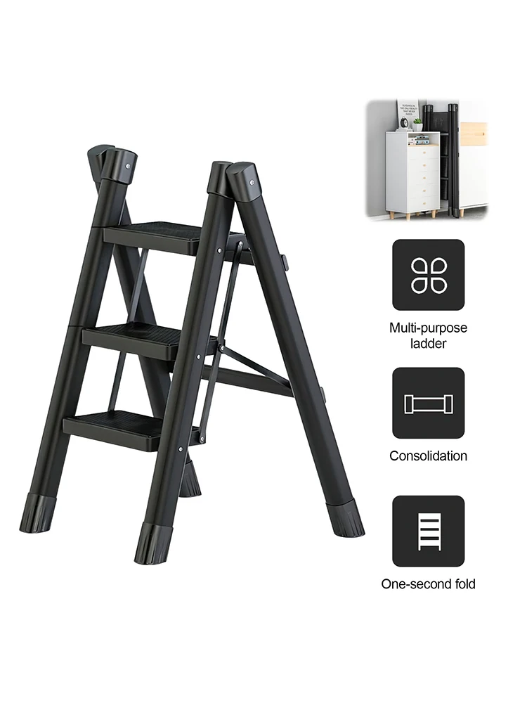 Ladder Huishoudelijke Verdikte Koolstofstaal Opvouwbare Ladder Draagbare Keuken Opstapje Opvouwbare Trap Stoel Stand Opbergplank - afbeelding 2