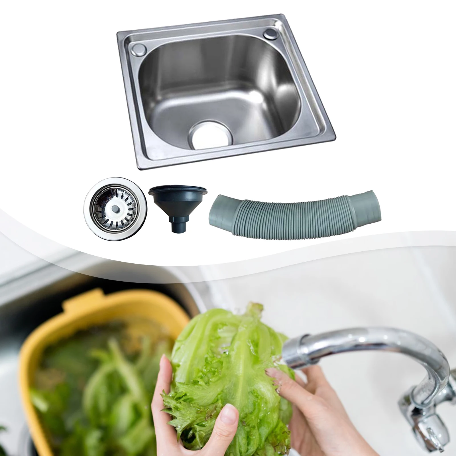 

Kitchen Sink Set Utility Kitchen Accessories Washing Cleaning Dishes Plate with Hose Single Bowl for Dining Room Home Toilet