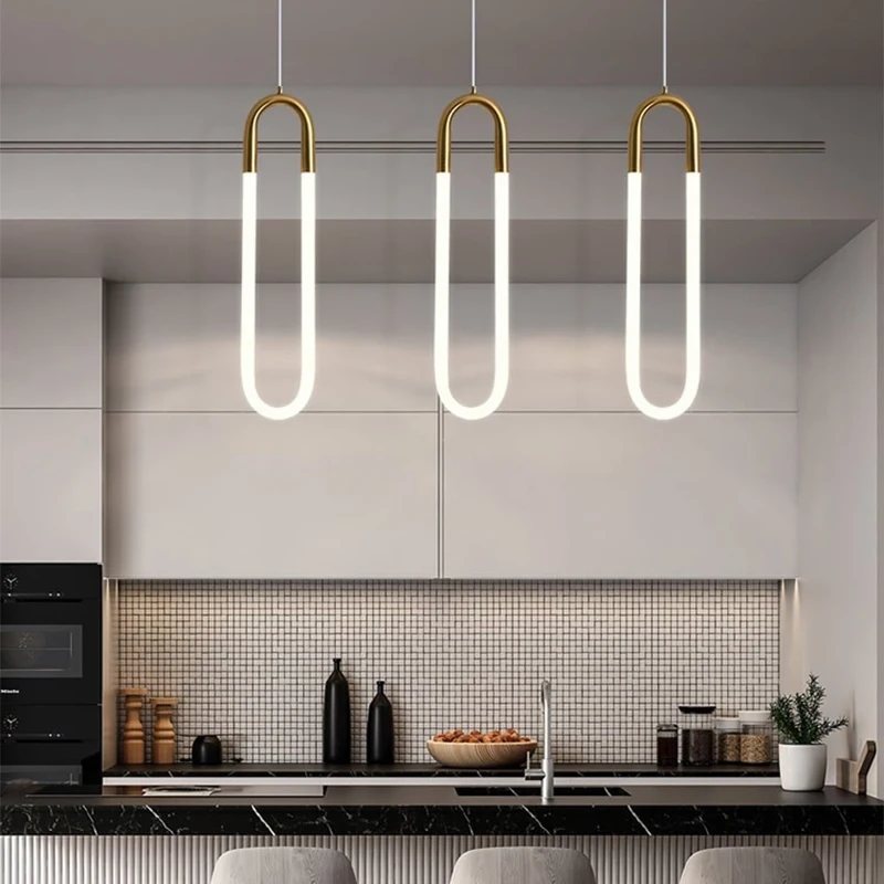 Paper Clip Shaped LED Pendant Light U Shaped Lamp Kitchen Lighting Fixture Designer Hanging Light for Modern Home Decor